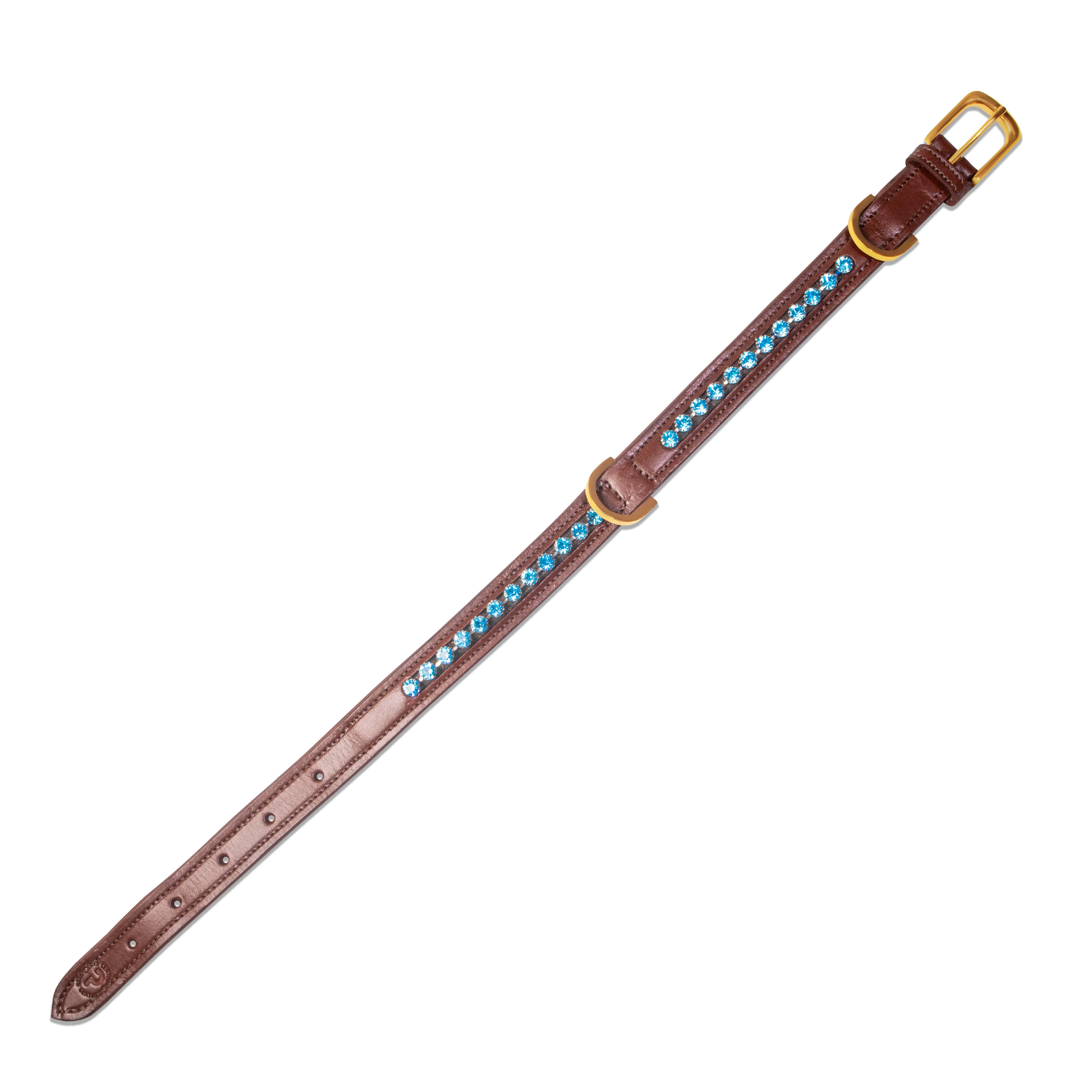 Brown leather belt with turquoise stones on a white background
