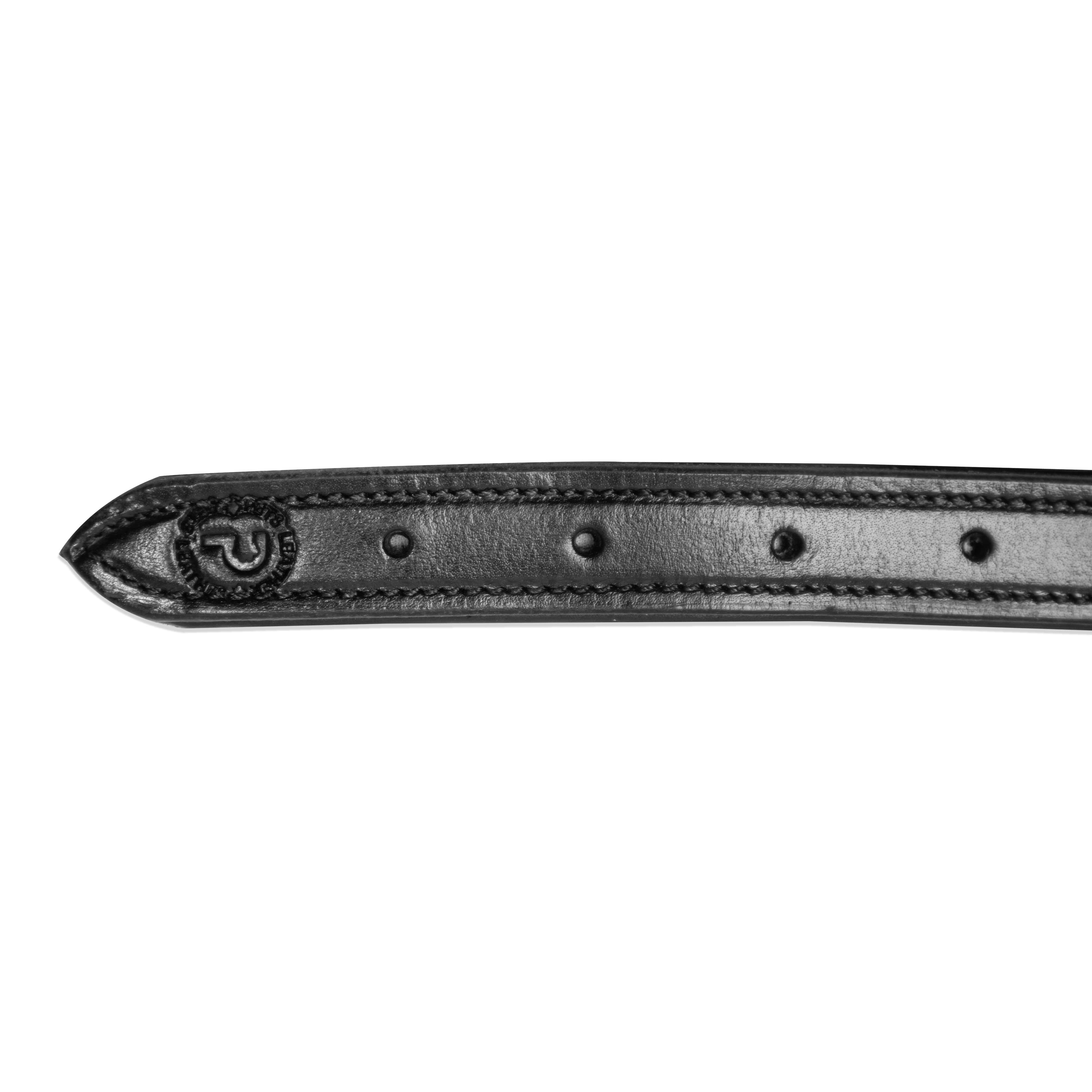 Black leather belt strap on a white background